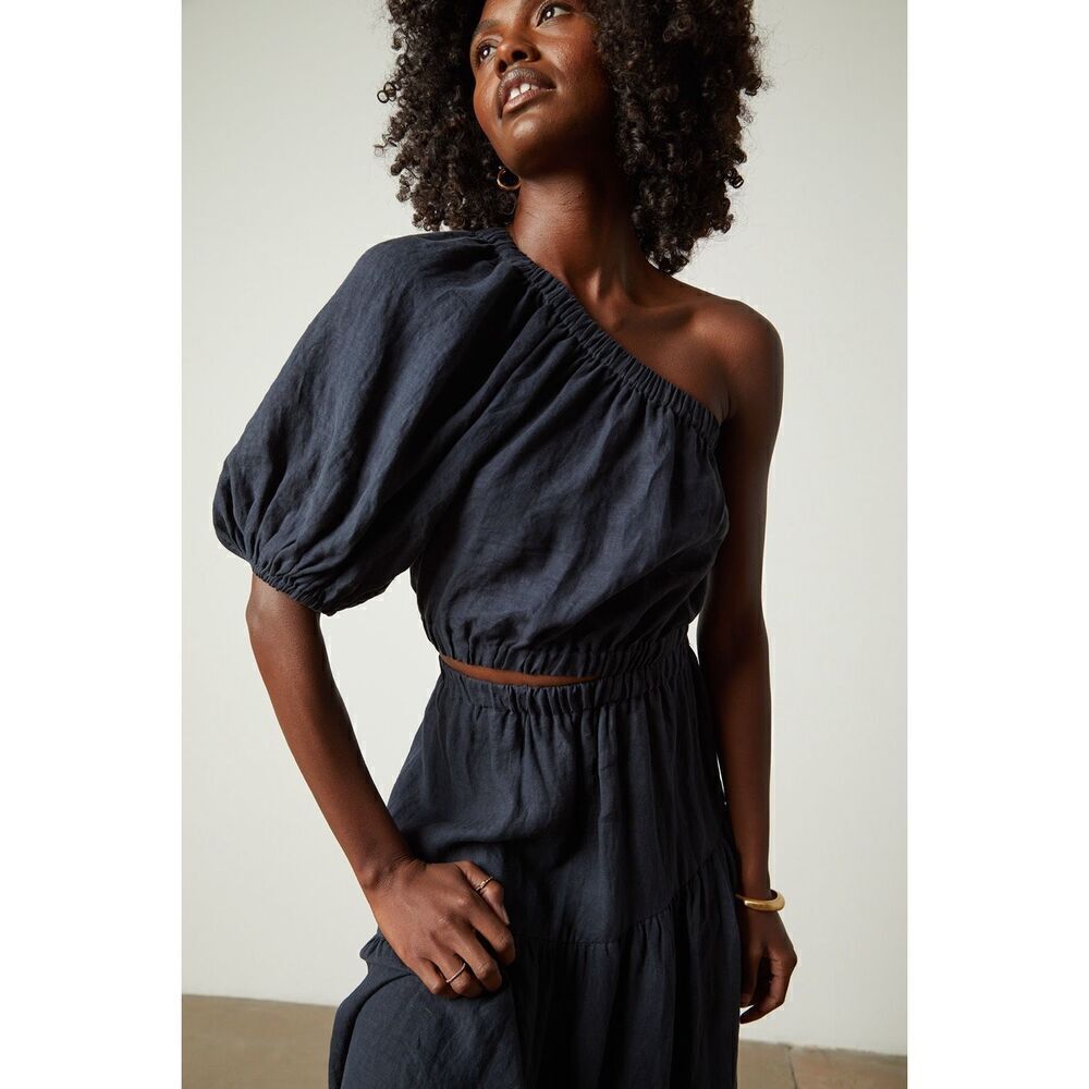 Womens Velvet By Graham & Spencer Giselle Linen One Shoulder Dress - Sz M
